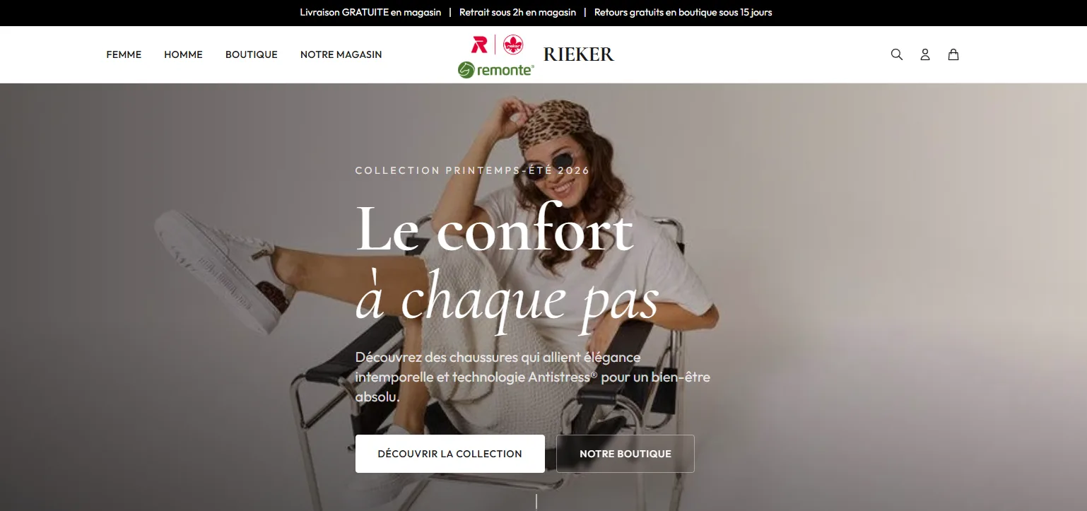 Page d'accueil de la boutique en ligne Rieker & Remonte